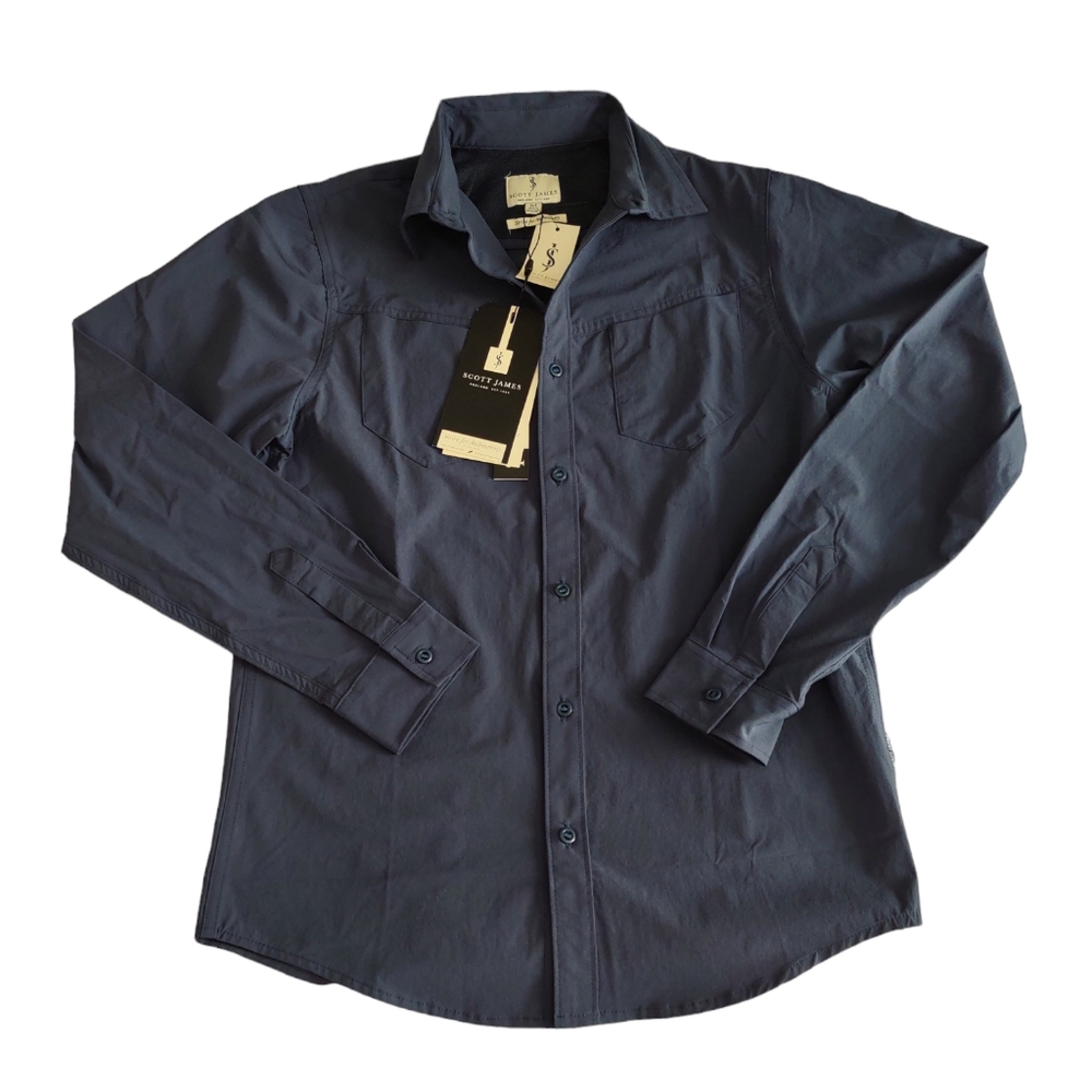 NWT Scott James Size Medium Blue Button Long Sleeve Shirt